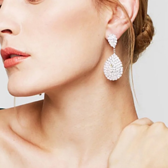 Platinum Plated Rhinestone Drop Earrings - Picture 4 of 6